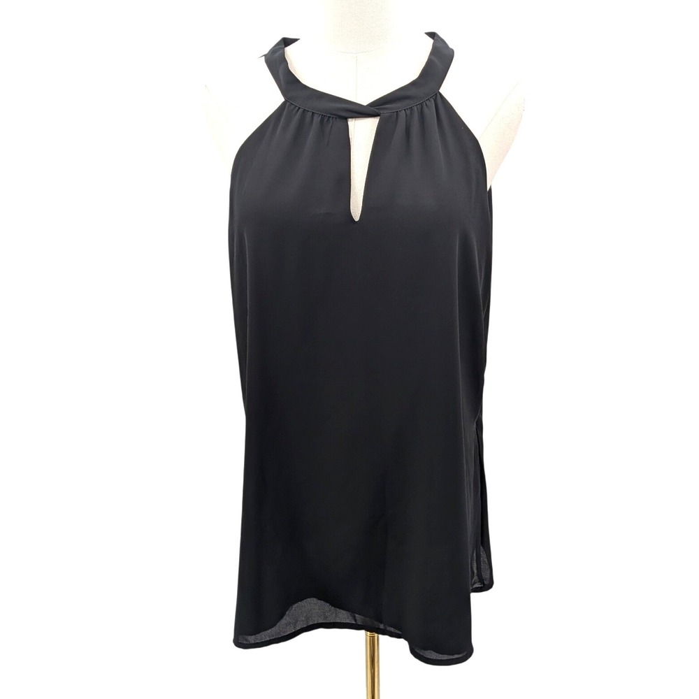 Black‎ Halter Neck Tie Back Blouse Sleeveless Keyhole Top XL